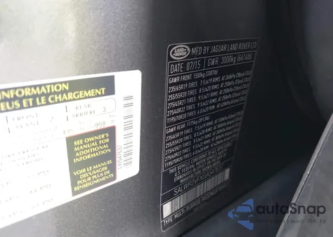 2016 Land Rover Range Rover Sport 3.0L V6 Supercharged Hse z USA, uszkodzony, nr VIN SALWR2VFXGA547637